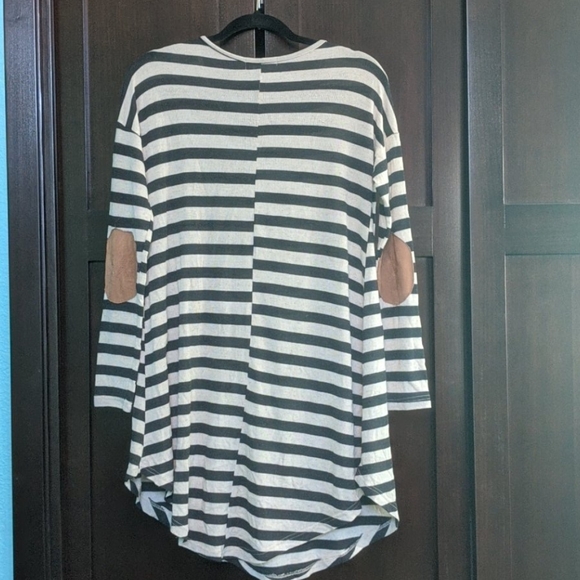 Striped Shift Dress, Suede Pocket/ Elbow Patches - Picture 2 of 5